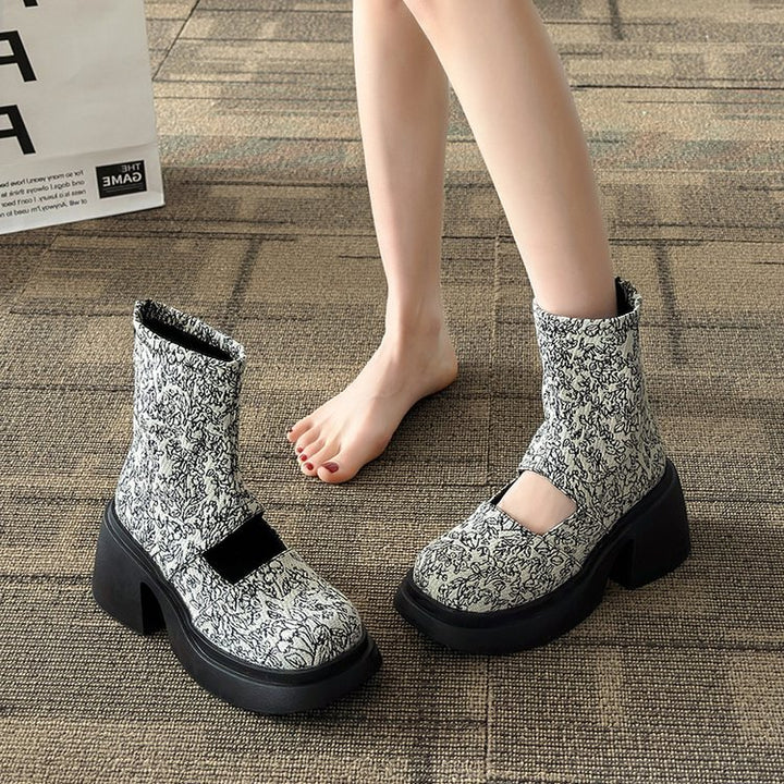 Botas elásticas retro estilo chino, botas Martin, sandalias de verano para mujer con plataforma fina y suela gruesa, botas cortas con cremallera trasera que realzan la altura.