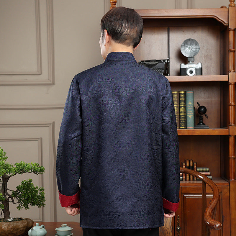 Chaqueta Tang reversible de primavera y otoño para hombre | Chaqueta casual de estilo chino para hombres de mediana edad | Abrigo retro abotonado de manga larga