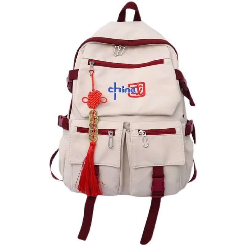 Mochila de estilo chino HD para niñas y niños, moderna y de gran capacidad para portátiles de estudiantes de secundaria y universitarios.