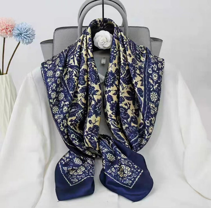 Pañuelo cuadrado de seda para mujer de 90 cm, estampado satinado, al por mayor