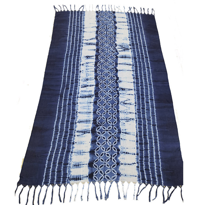 Ethnic Tie-Dye Scarf – Four-Leaf Clover Cotton-Linen Wrap