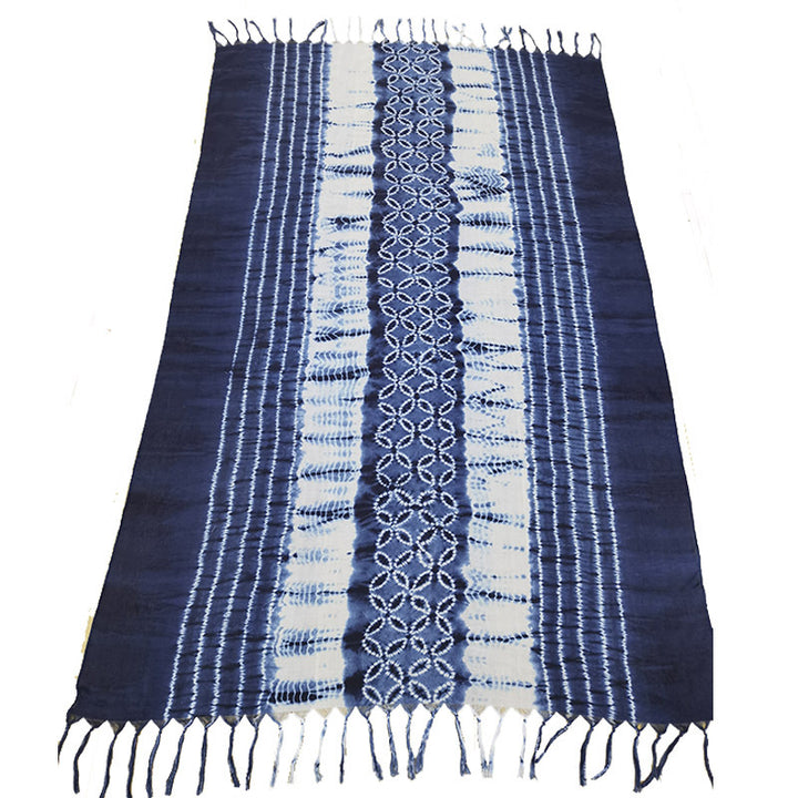 Ethnic Tie-Dye Scarf – Four-Leaf Clover Cotton-Linen Wrap