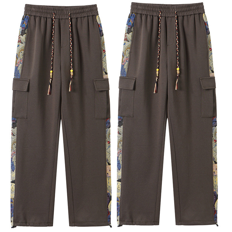 Nuevo estilo de verano para hombre XXBRO: tendencia nacional, nuevo estilo chino, estampado de osito, pantalones casuales de seda helada, pantalones rectos de trabajo.