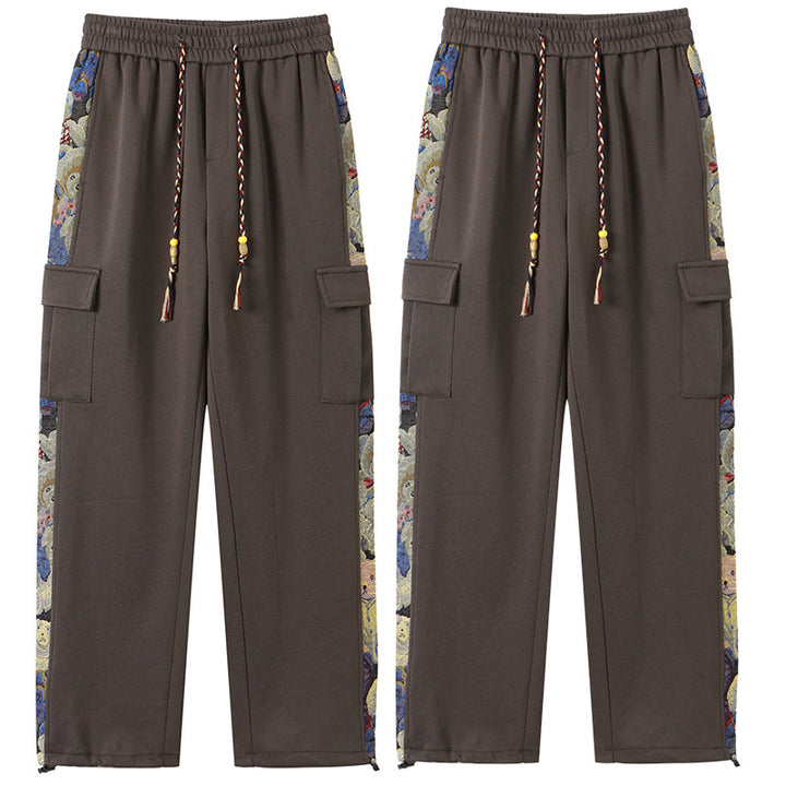 Nuevo estilo de verano para hombre XXBRO: tendencia nacional, nuevo estilo chino, estampado de osito, pantalones casuales de seda helada, pantalones rectos de trabajo.