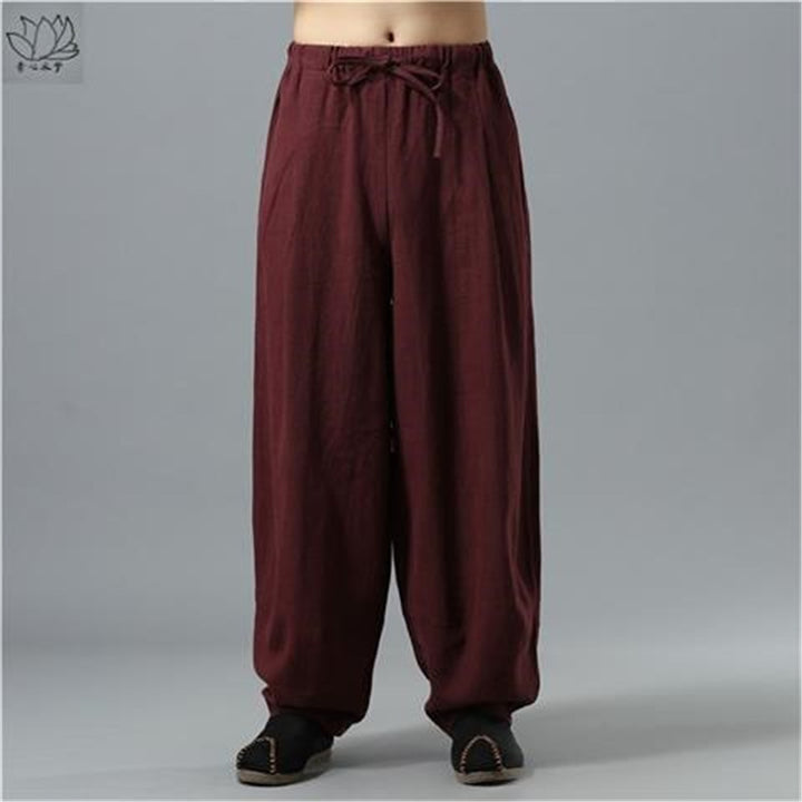 Pantalones de lino de verano de corte holgado estilo chino | Pantalones farol de algodón y lino