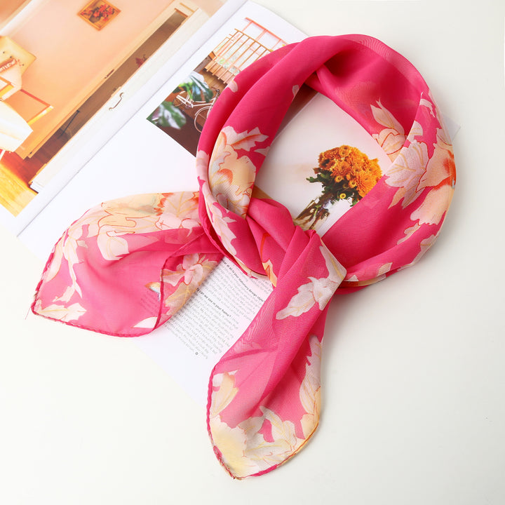 Pañuelo cuadrado pequeño estilo chino: versátil pañuelo de seda estampado para mujer, pañuelo para la cabeza, elegante pañuelo para el cuello, venta directa al por mayor.