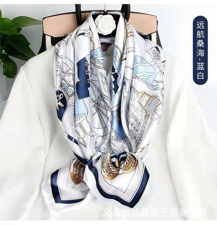 Nuevo regalo de estilo chino para mujer: pañuelo de seda con estampado "Mil millas de ríos y montañas", chal cuadrado grande para el Día de la Madre.