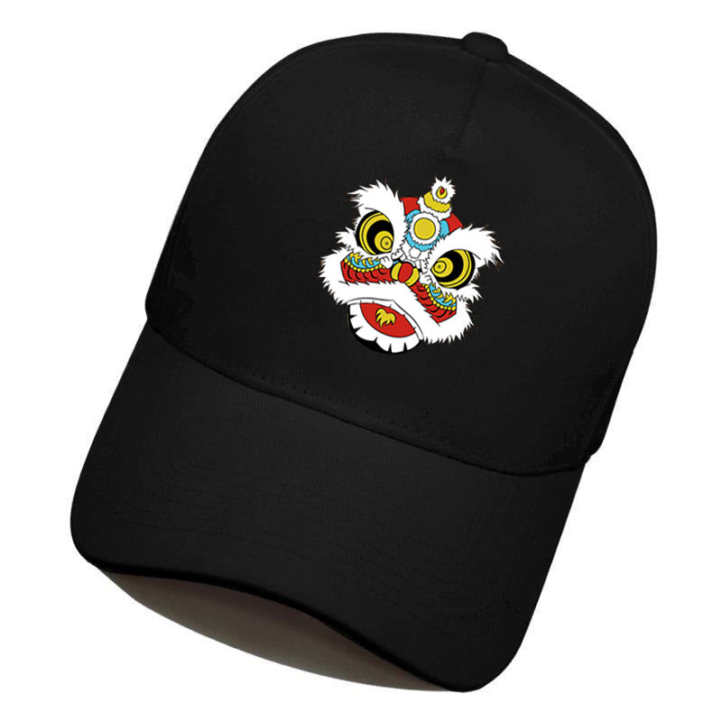Gorra de estilo chino para hombre: gorra de béisbol bordada con danza del león, tendencia nacional, gorra de pico de pato estilo hip-hop para cabezas grandes.