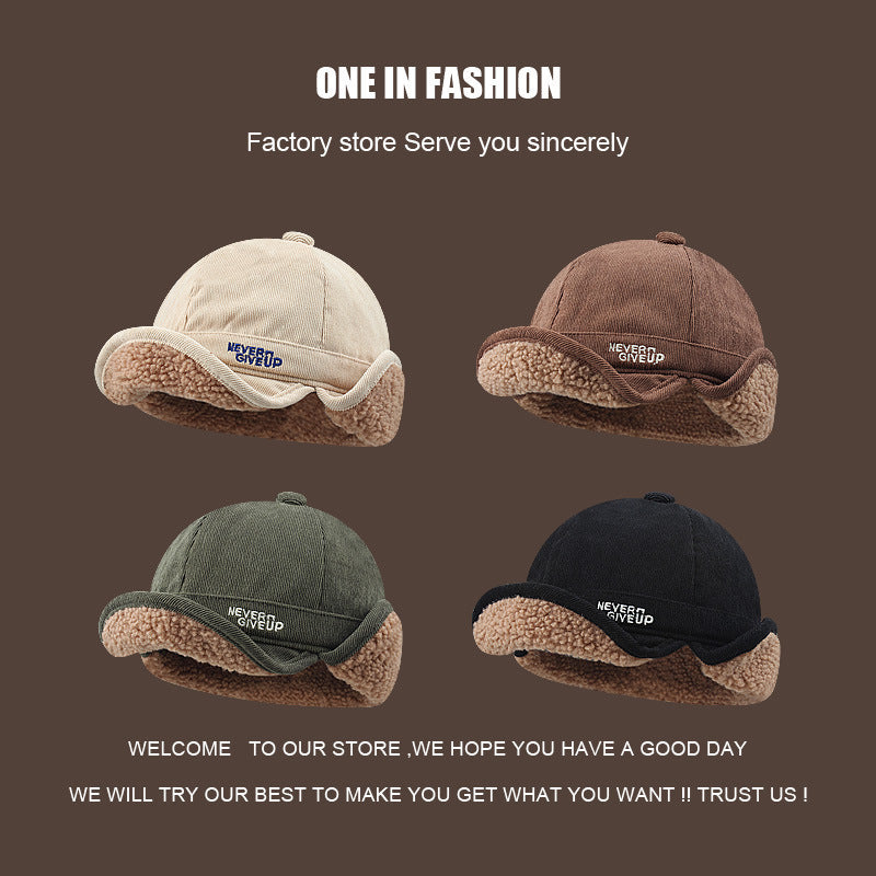 Gorro de aviador de lana de cordero gruesa Trendy Ins: gorro cálido con orejeras para hombre y mujer, ideal para ciclismo de invierno.