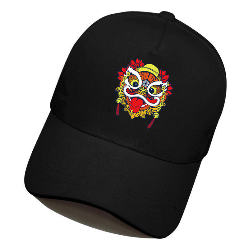 Gorra de estilo chino para hombre: gorra de béisbol bordada con danza del león, tendencia nacional, gorra de pico de pato estilo hip-hop para cabezas grandes.