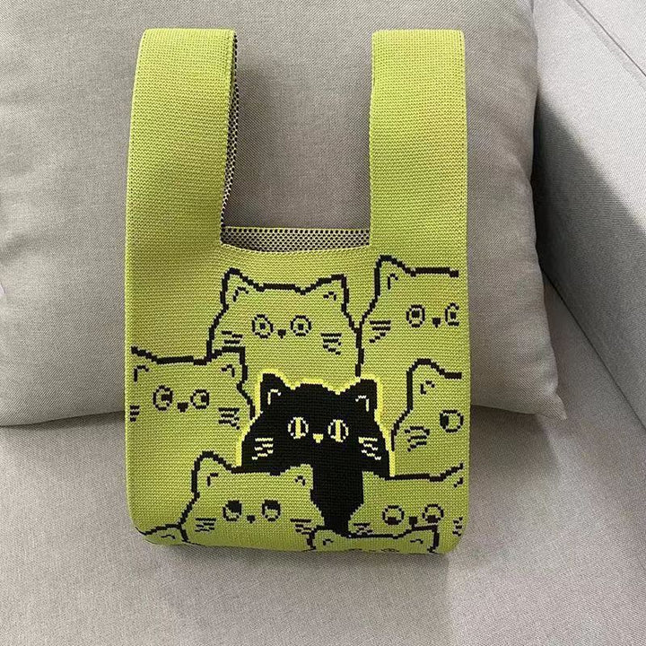 Bolso de mano de punto con diseño de gato del Festival del Bote del Dragón: un bonito bolso de dibujos animados de estilo chino
