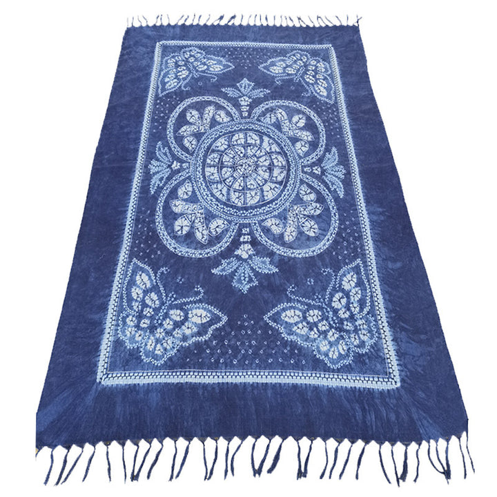 Ethnic Tie-Dye Scarf – Four-Leaf Clover Cotton-Linen Wrap