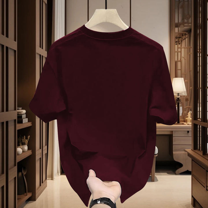 2025 New Year's New Light Luxury Clothes Short Sleeve Creative National Trend Printing Wine Red Men's Half Sleeve T-shirt Men