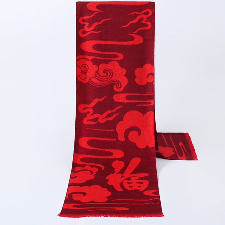 Bufanda roja Nube de Bendiciones – Exclusiva para eventos corporativos con diseño "福" bordado