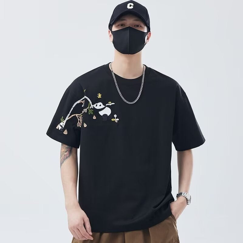 Camiseta de manga corta estilo chino para hombre, ropa de verano 2025, nueva tendencia de marca de moda, suelta, versátil, fina, estilo chino, media manga