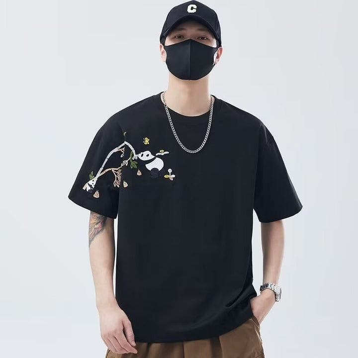 Camiseta de manga corta estilo chino para hombre, ropa de verano 2025, nueva tendencia de marca de moda, suelta, versátil, fina, estilo chino, media manga