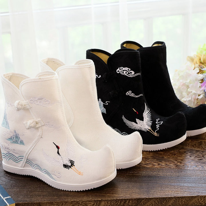Yunjian - Botas cortas bordadas de 7 cm de altura para Hanfu, estilo étnico, bordadas, de tela