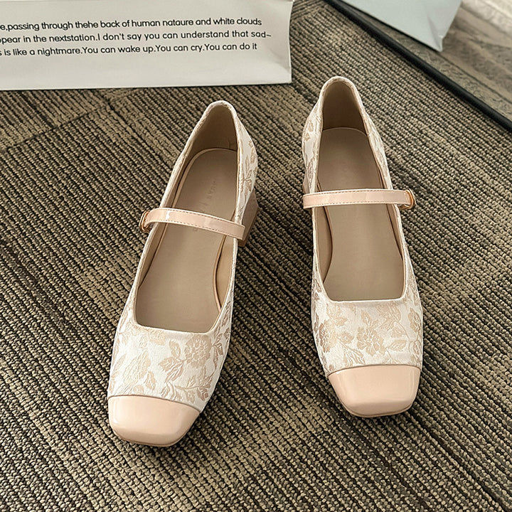 Nuevos zapatos Mary Jane de estilo chino para mujer: Qipao de primavera con tacón grueso, tacón medio, punta cuadrada y elegante diseño de falda Ma Mian.