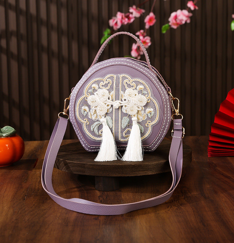 Bolso bordado artesanal de estilo chino, nuevo bolso redondo pequeño versátil de moda china, bandolera, bolso de hombro y de mano para mujer.