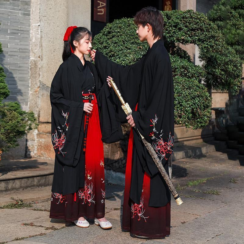 Red and black Hanfu men's martial arts suits, ancient costumes, knights and scholars, men's ancient fairy couple costumes