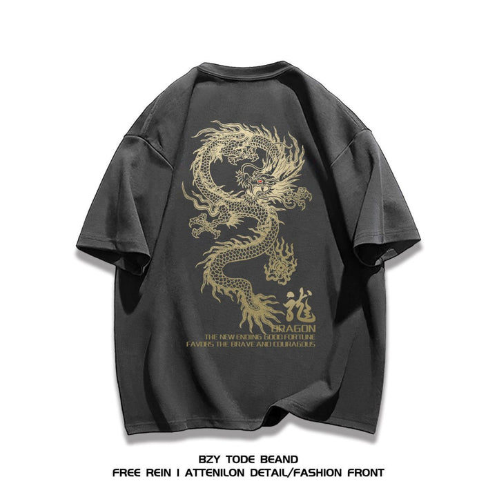 Uniforme de clase Yueyun de algodón de cáñamo 2024: camiseta de manga corta con estampado de dragón chino de la marea nacional, top informal de verano para hombre y mujer.