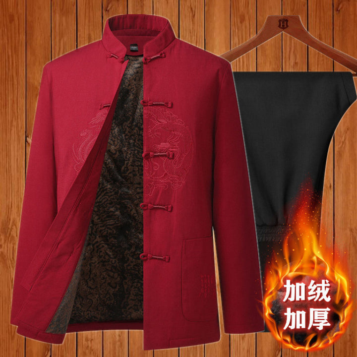 Elderly Men's Tang Suit Cotton-Padded Jacket | Winter Dad's Coat | Grandpa's Autumn and Winter Chinese Style Thickened and Fleece-Padded Set