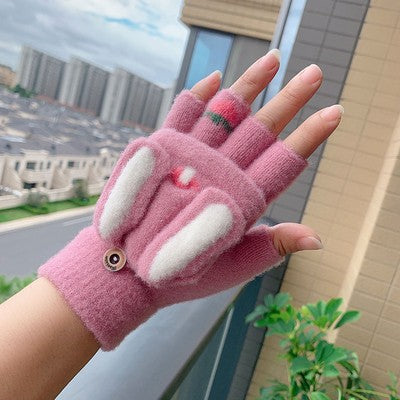 Manoplas de conejo convertibles, gruesas y cálidas para niños: guantes de equitación de invierno