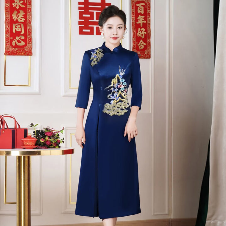 Vestido cheongsam de acetato de alta gama para invitadas de boda (colección primavera/otoño)