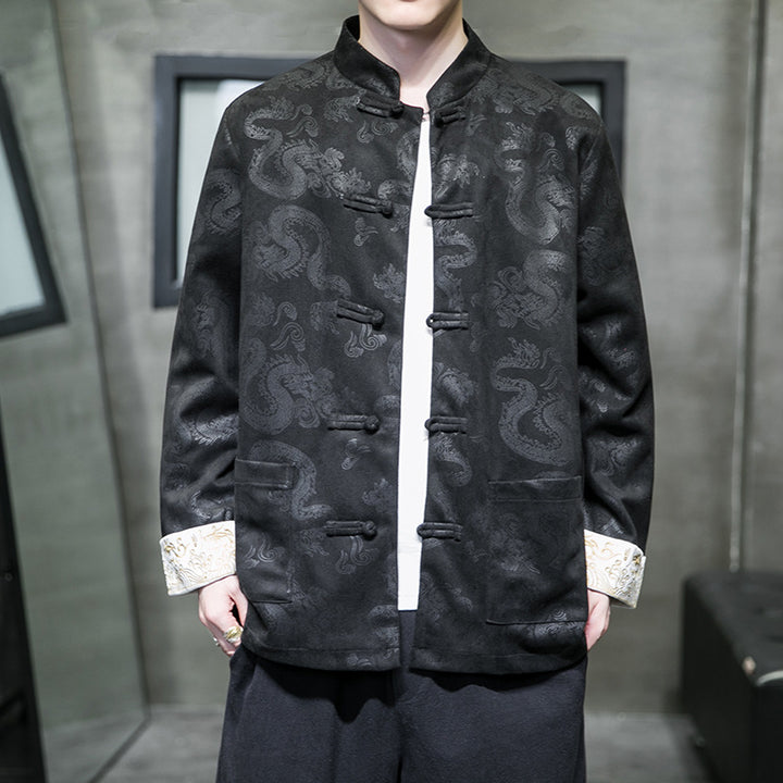 Chaqueta Hanfu de estilo chino para hombre de primavera y otoño | Abrigo Zhongshan tradicional holgado | Chaqueta Tang con cierres de botones clásicos