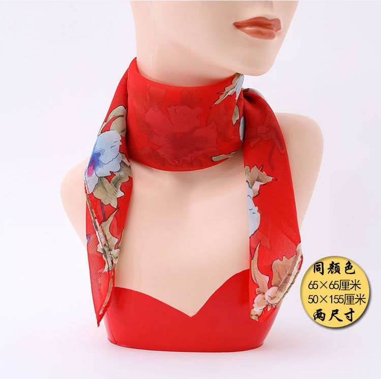 Pañuelo cuadrado pequeño estilo chino: versátil pañuelo de seda estampado para mujer, pañuelo para la cabeza, elegante pañuelo para el cuello, venta directa al por mayor.