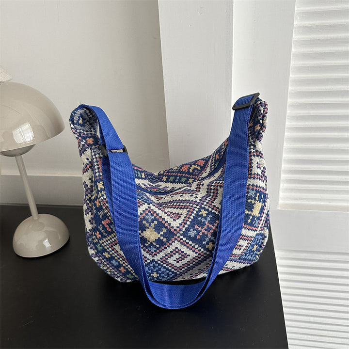 Chinese-Inspired Ethnic Style Dumpling Bag 2023 New Design with Colorful Pendant, Shoulder, and Crossbody Striped Tote