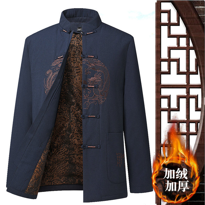 Elderly Men's Tang Suit Cotton-Padded Jacket | Winter Dad's Coat | Grandpa's Autumn and Winter Chinese Style Thickened and Fleece-Padded Set
