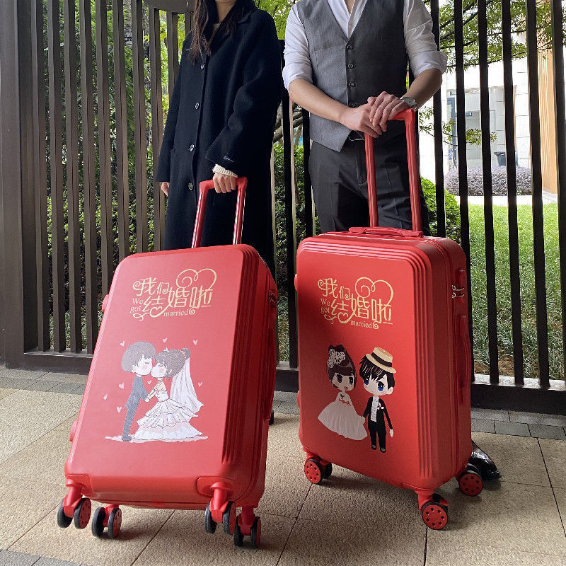 Conjunto de equipaje nupcial rojo: maleta de dote nupcial con estuche a juego