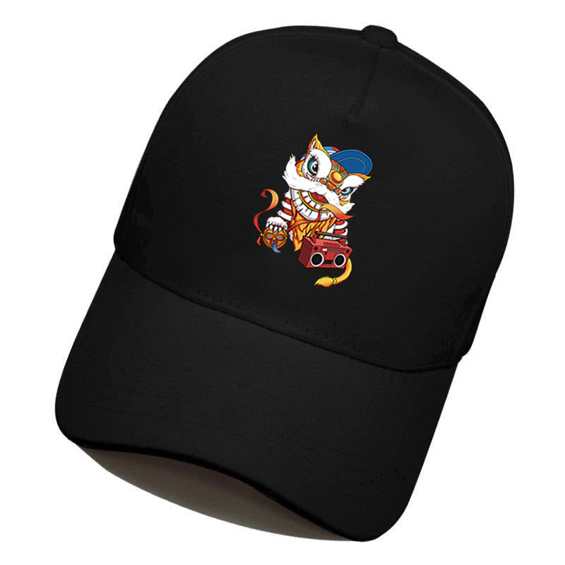 Gorra de estilo chino para hombre: gorra de béisbol bordada con danza del león, tendencia nacional, gorra de pico de pato estilo hip-hop para cabezas grandes.