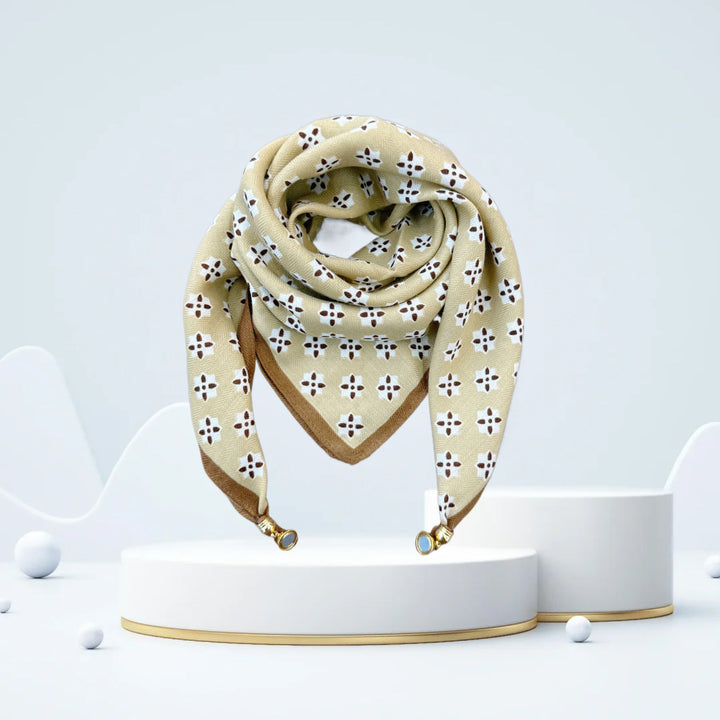 Vintage Print Magnetic Buckle Triangle Scarf – Elegant Lightweight Neck Scarf