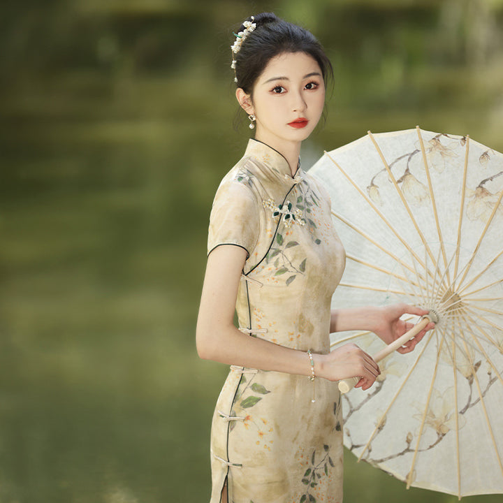 Cheongsam amarillo mejorado verano 2025 nuevo de alta gama para niñas jóvenes nuevo estilo chino estilo nacional enviar examen diario pequeño