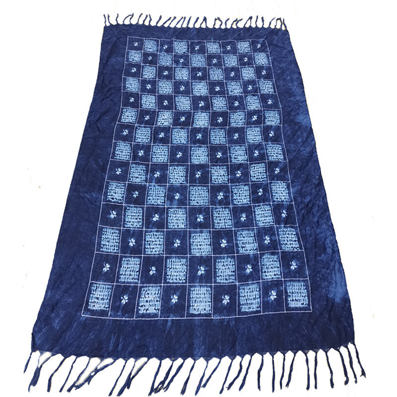Ethnic Tie-Dye Scarf – Four-Leaf Clover Cotton-Linen Wrap
