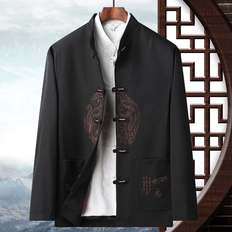 Traje Tang de otoño e invierno para hombres mayores | Chaqueta de algodón para abuelo | Abrigo acolchado de algodón grueso retro | Traje de papá de estilo chino