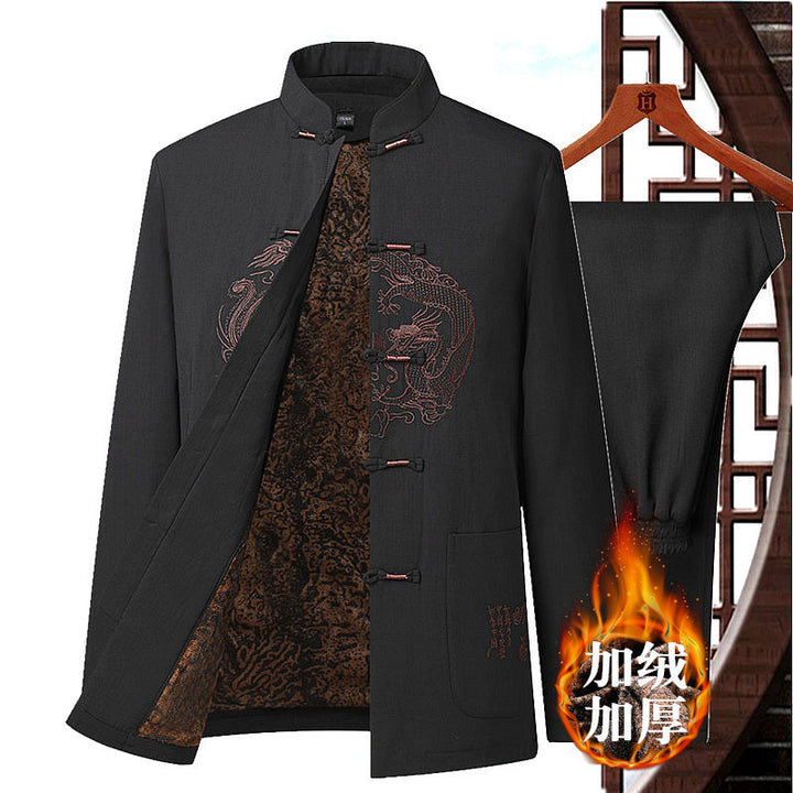 Elderly Men's Tang Suit Cotton-Padded Jacket | Winter Dad's Coat | Grandpa's Autumn and Winter Chinese Style Thickened and Fleece-Padded Set