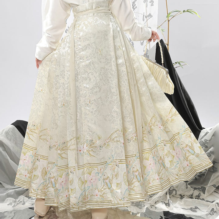 Traje de falda con cara de caballo estilo chino con mangas de avión y cuello cruzado bordado de la dinastía Ming para mujer de Hanfu original, ajustado para uso diario