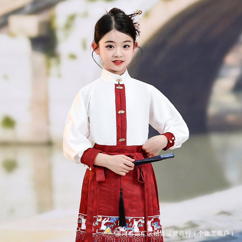 Girls' Hanfu Princess Set | Modernized Ming-Style Ma Mian Skirt | Spring/Autumn Tang-Inspired Chinese Outfit
