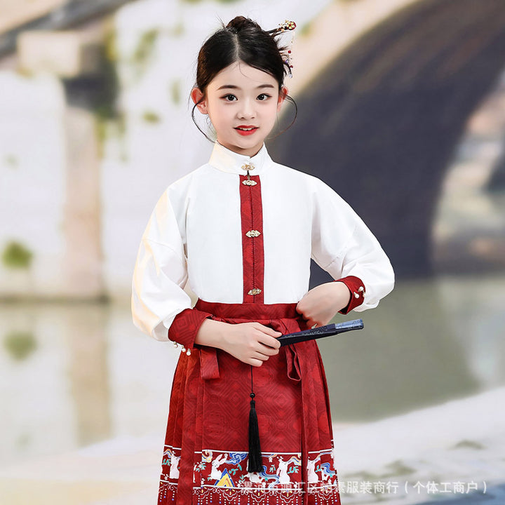 Girls' Hanfu Princess Set | Modernized Ming-Style Ma Mian Skirt | Spring/Autumn Tang-Inspired Chinese Outfit