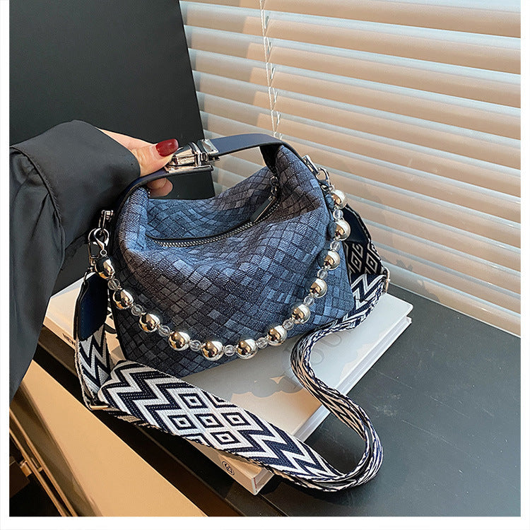 Nuevo bolso estilo cubo de tela con cuentas de estilo chino - Verano 2024, bandolera y bandolera con cadena