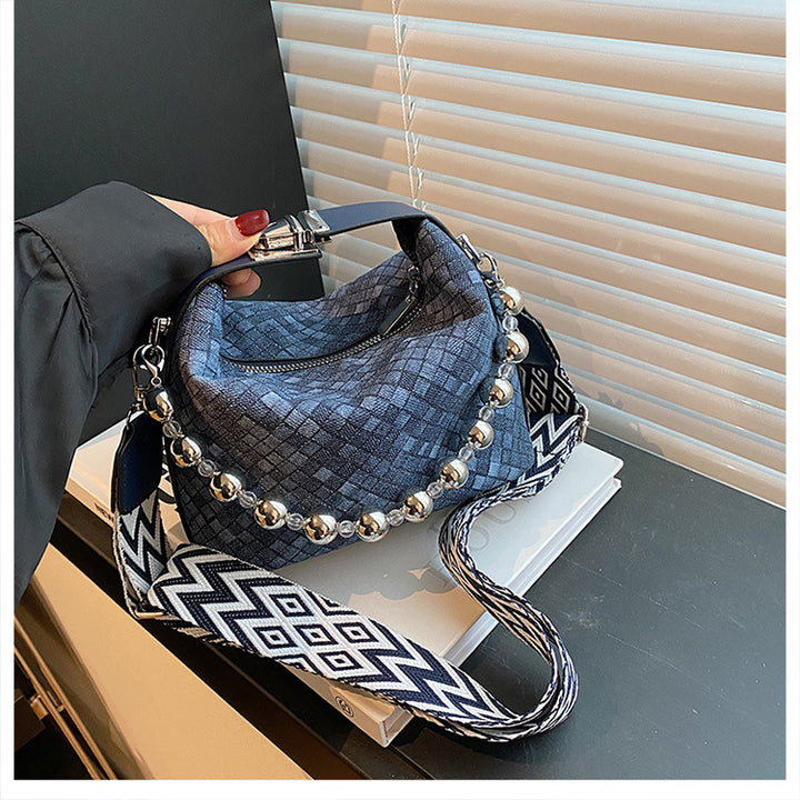 Nuevo bolso estilo cubo de tela con cuentas de estilo chino - Verano 2024, bandolera y bandolera con cadena