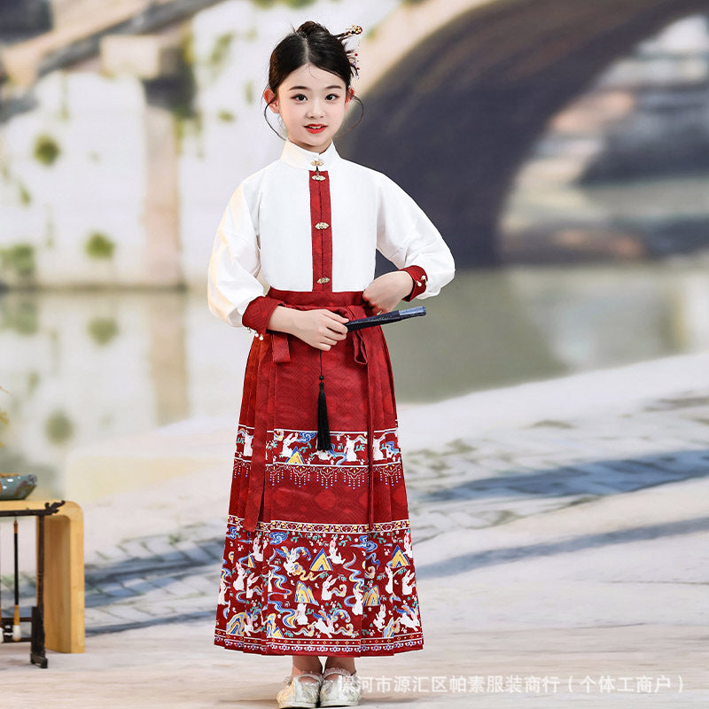 Girls' Hanfu Princess Set | Modernized Ming-Style Ma Mian Skirt | Spring/Autumn Tang-Inspired Chinese Outfit