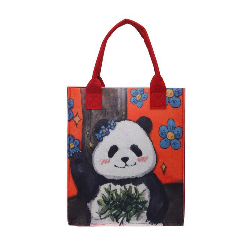 Bolso tote de fieltro con diseño de panda floral: un bolso de tendencia nacional