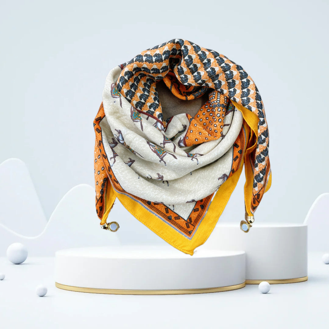 Vintage Print Magnetic Buckle Triangle Scarf – Elegant Lightweight Neck Scarf
