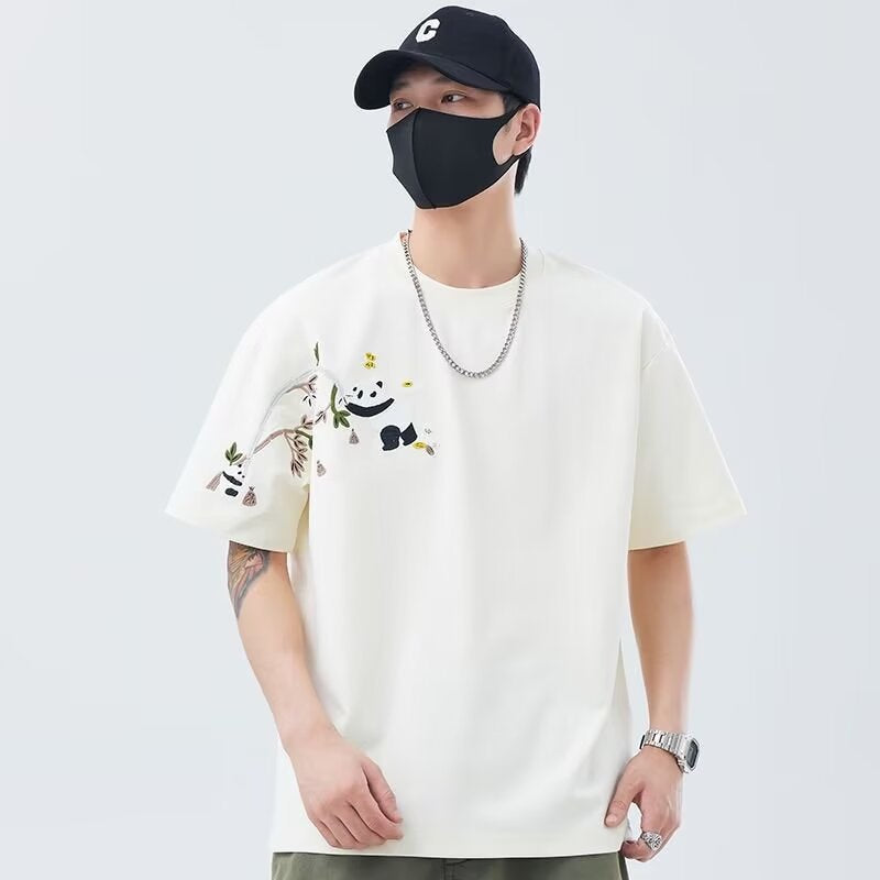 Camiseta de manga corta estilo chino para hombre, ropa de verano 2025, nueva tendencia de marca de moda, suelta, versátil, fina, estilo chino, media manga