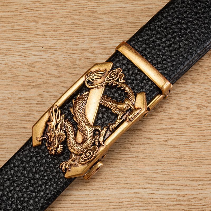 2024 New Men's Belt – Automatic Buckle, Antique Copper Dragon Head Design, Business & Casual Wear for Middle-Aged Men