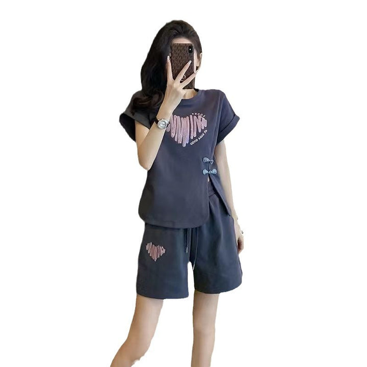 Nuevo conjunto de pantalones cortos de manga corta estilo chino para mujer – Verano 2024, conjunto deportivo informal de dos piezas a la moda